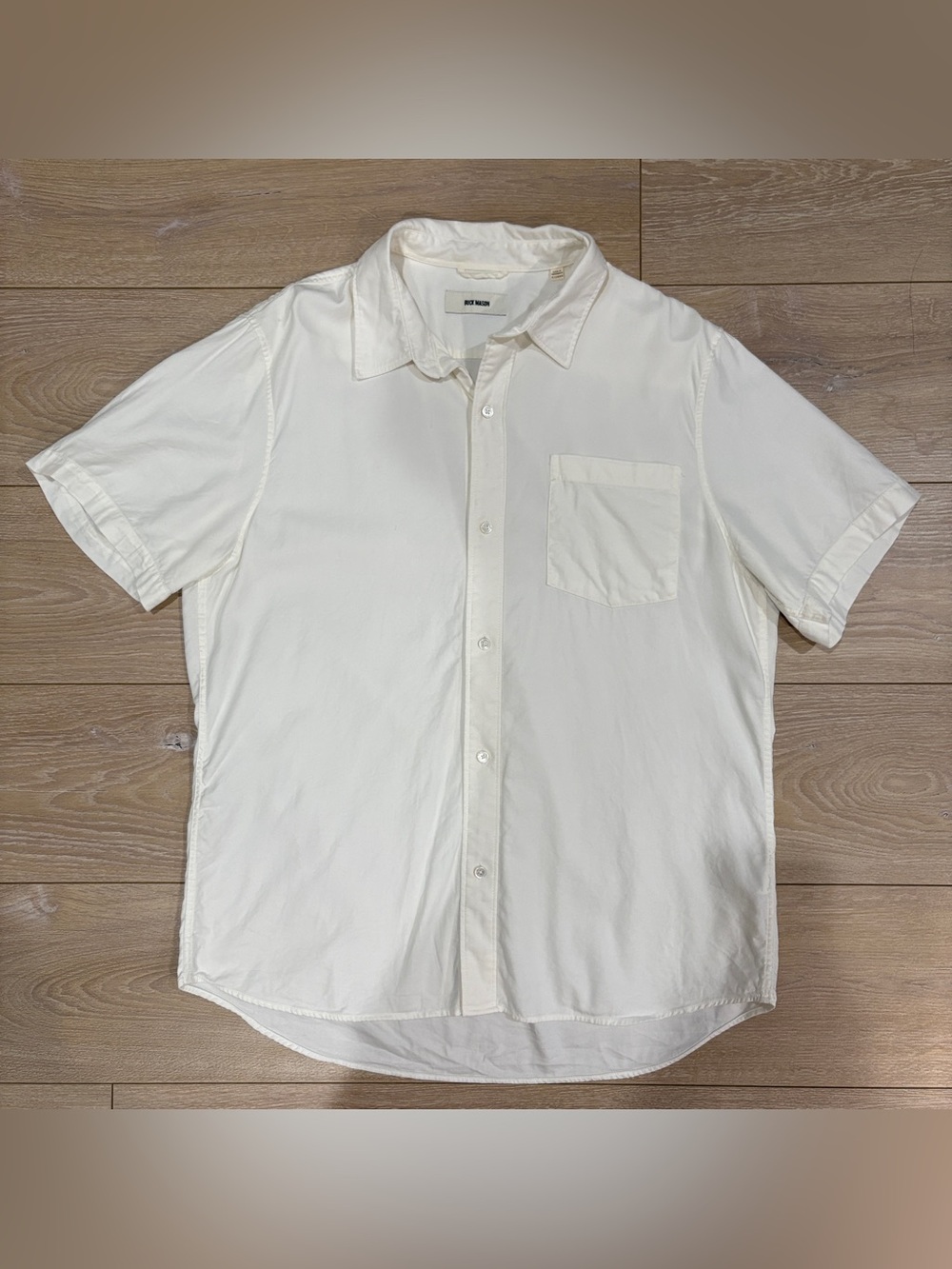 Buck Mason Draped Twill Short sleeve One Pocket Shirt Natural White XL